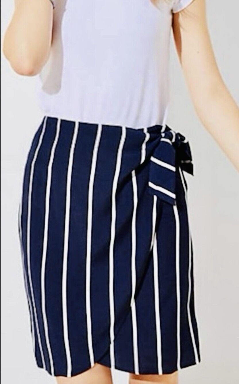 Loft Woman Size 4 Wrap Lined Side Tie Striped Skirt Career Formal Closet Staple